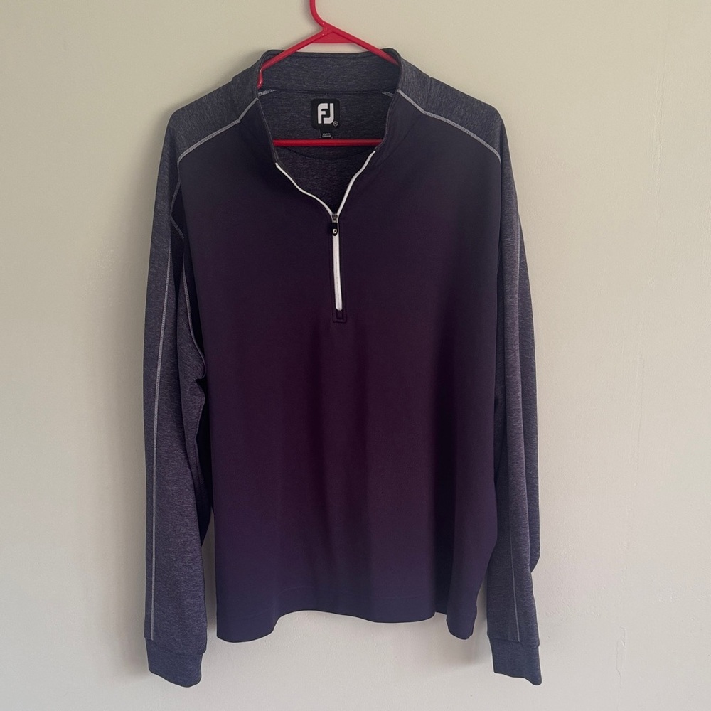 FootJoy Men’s Black and Charcoal Zip-Front Golf Pullover